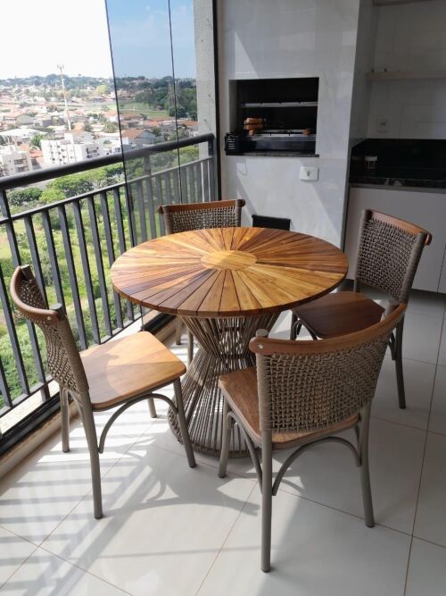 Imagem do produto Mesa Redonda Girassol Teca 100cm Base Cone