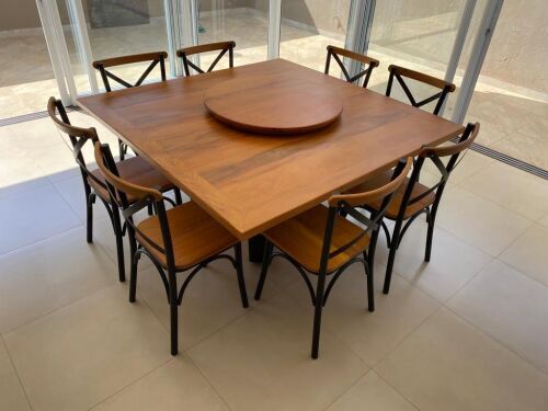 Imagem do produto Mesa Quadrada Peroba Rosa com 8 Cadeira Paris Alumínio