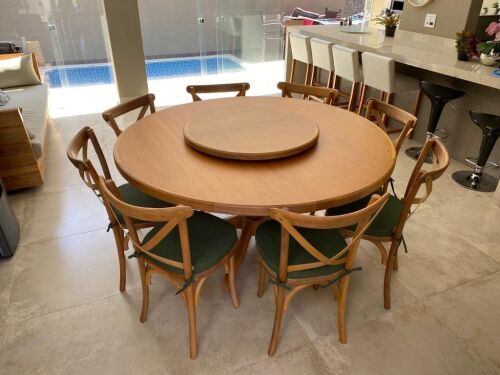 Imagem do produto Mesa Redonda Florença 160cm Base Madeira com Cadeira Paris e Futon