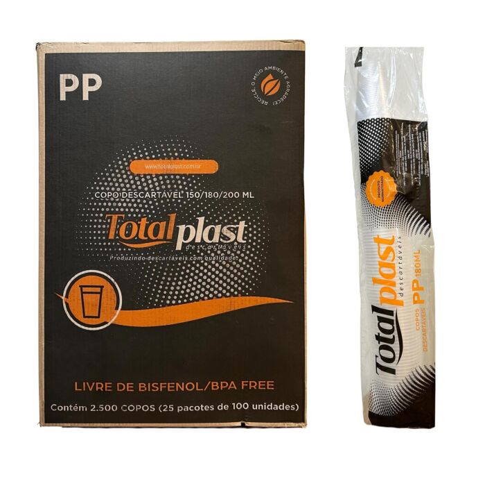 Imagem de Copo Descartável PP 180 mL Transparente Totalplast - Caixa com 2.500 Unidades