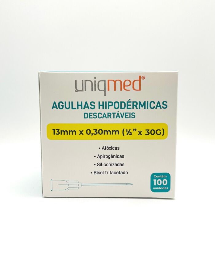 Imagem de Agulha Hipodérmica 13mm X 0,3mm 30G (1/2 Pol) Uniqmed - Caixa Com 100 Unidades