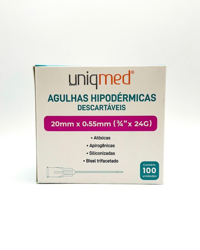 Imagem de Agulha Hipodérmica 20mm X 0,55mm 24G (3/4 Pol) Uniqmed - Caixa Com 100 Unidades