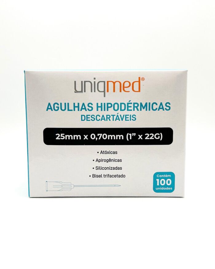 Imagem de Agulha Hipodérmica 25mm X 0,70mm 22G (1 Pol) Uniqmed - Caixa Com 100 Unidades