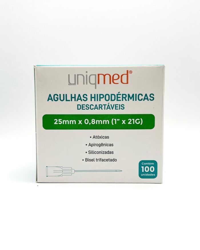 Imagem de Agulha Hipodérmica 25mm X 0,8mm 21G (1 Pol) Uniqmed - Caixa Com 100 Unidades
