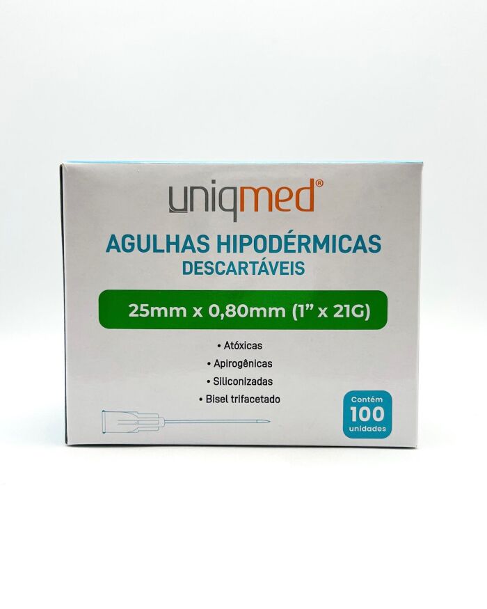 Imagem de Agulha Hipodérmica 25mm X 0,80mm 21G (1 Pol) Uniqmed - Caixa Com 100 Unidades