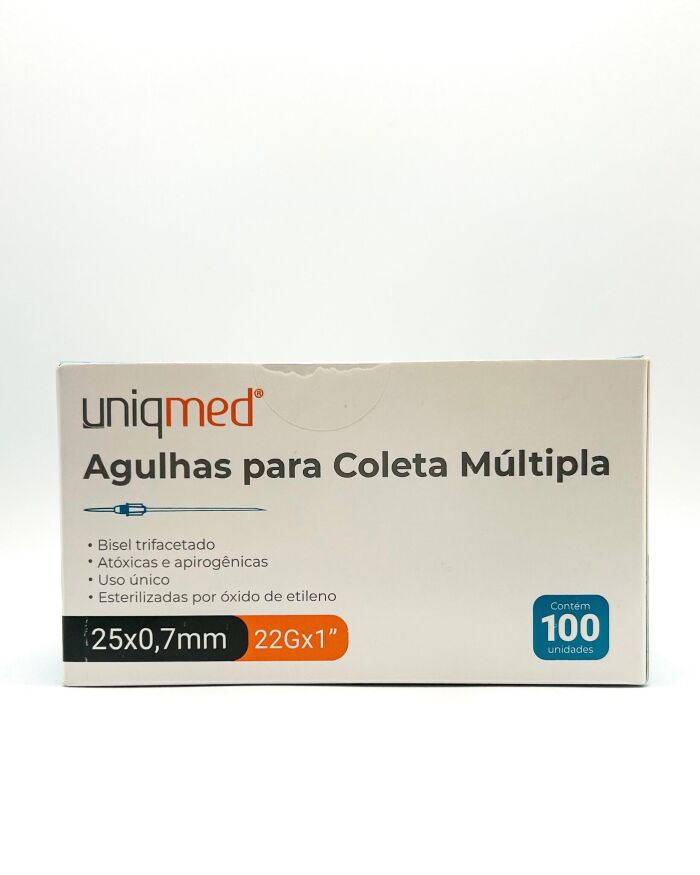 Imagem de Agulha Para Coleta Múltipla 22G 25mm X 0,7mm (1 Pol) Uniqmed - Caixa Com 100 unidades