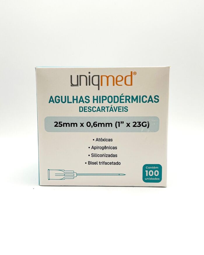 Imagem de Agulha Hipodérmica 25mm X 0,6mm 23G (1 Pol) Uniqmed - Caixa Com 100 Unidades