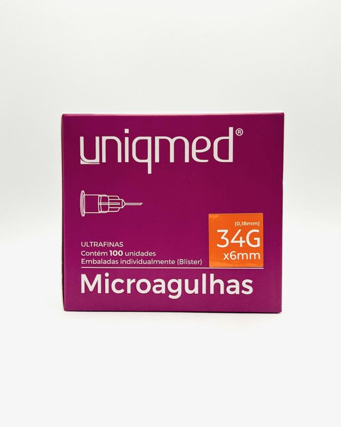 Imagem de Microagulha 34G 6mm Uniqmed - Caixa Com 100 Unidades