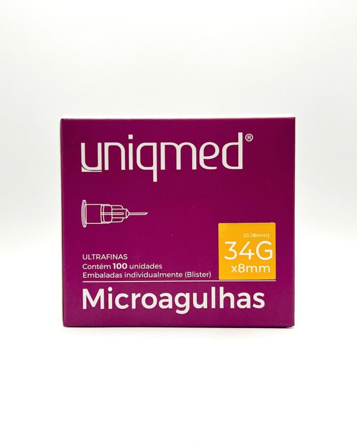 Imagem de Microagulha 34G 8mm Uniqmed - Caixa Com 100 Unidades