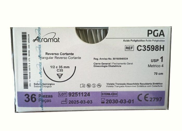 Imagem de C3598H | Fio Sutura PGA 1 Agulha Triangular 1/2 35 mm