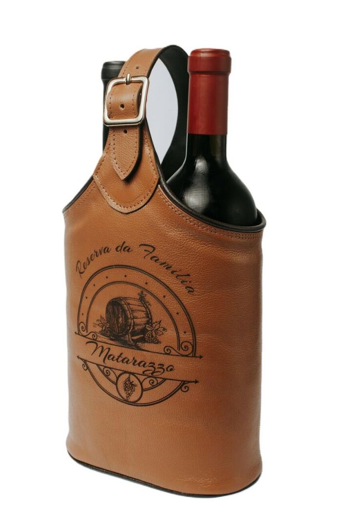 Imagem de PORTA-VINHOS EM COURO CASTANHO PARA DUAS GARRAFAS