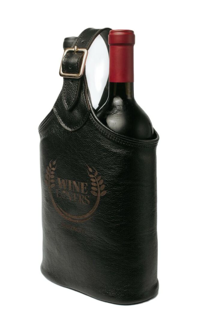 Imagem de PORTA-VINHOS EM COURO PRETO PARA DUAS GARRAFAS
