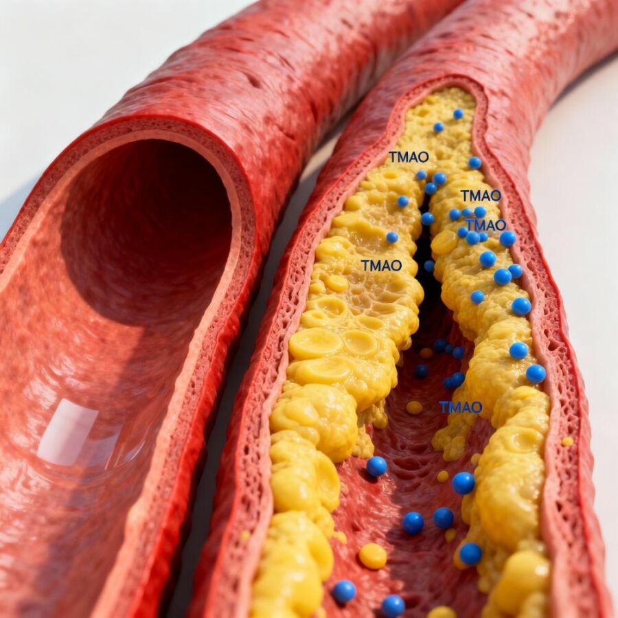 Image: High TMAO levels promote inflammation, cholesterol buildup, and the formation of atherosclerotic plaques.