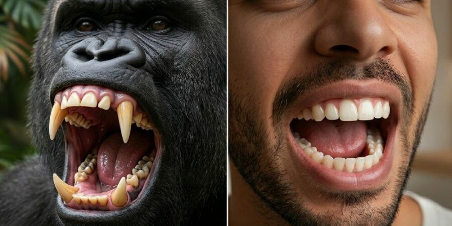 Image: Having canines doesn't define a diet; gorillas have canines much larger than ours and live on plants.