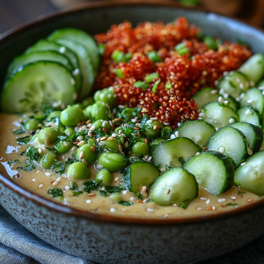 Imagem Salada-crocante-de-quinoa-com-edamame-e-pepino-rica-em-proteínas-fibras-e-sabor