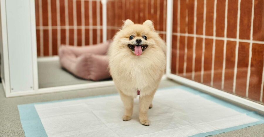 Cachorro em cima de um tapete higiênico. Reprodução: Internet