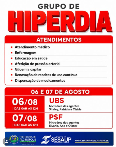 Imagem ilustrativa da matéria Alcinópolis terá atendimentos do Hiperdia nos dias 6 e 7 de agosto
