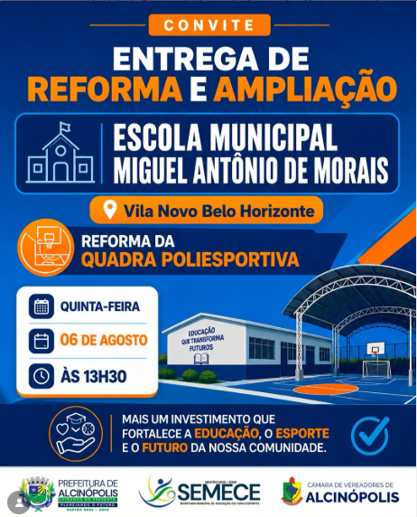 Imagem ilustrativa da matéria Alcinópolis entrega reforma e ampliação de escola e revitalização de quadra na Vila Novo Belo Horizonte