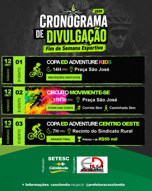 Imagem ilustrativa da matéria Cassilândia terá fim de semana com corrida, caminhada e competições esportivas