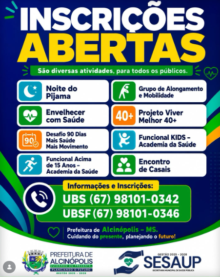 Imagem da notícia Alcinópolis abre inscrições para atividades voltadas à saúde e qualidade de vida