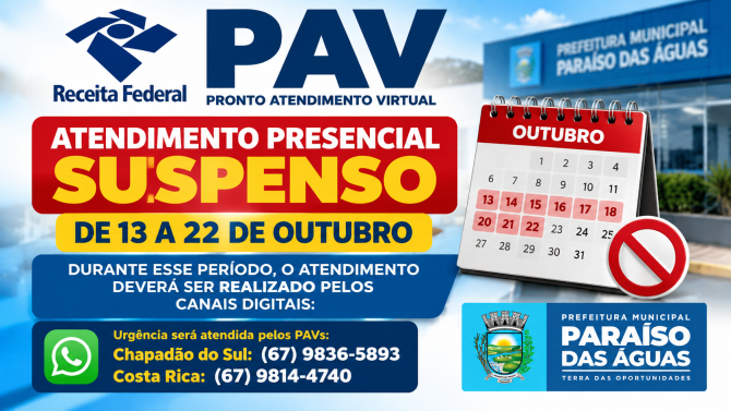 Imagem ilustrativa da matéria Atendimento presencial da Receita Federal é suspenso temporariamente em Paraíso das Águas