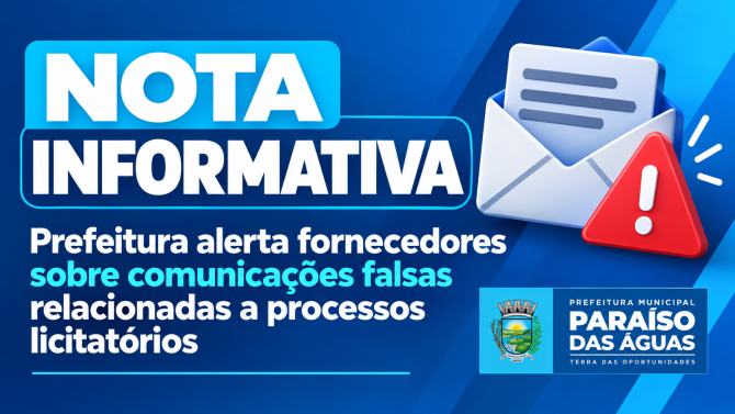 Imagem ilustrativa da matéria Prefeitura de Paraíso das Águas alerta fornecedores sobre possíveis golpes por e-mail