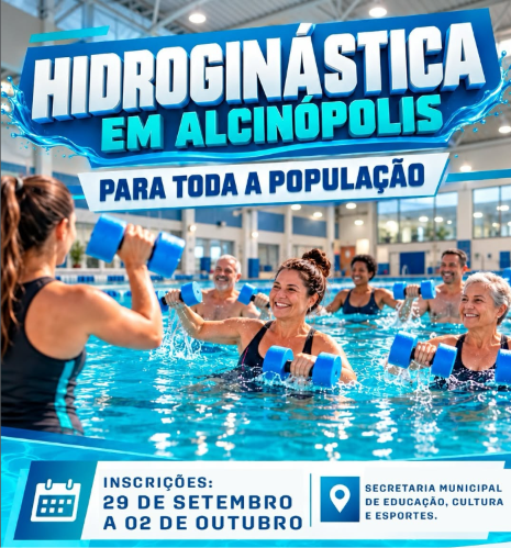 Ilustração da notícia Alcinópolis está com inscrições abertas para aulas de hidroginástica; confira da MS Todo dia