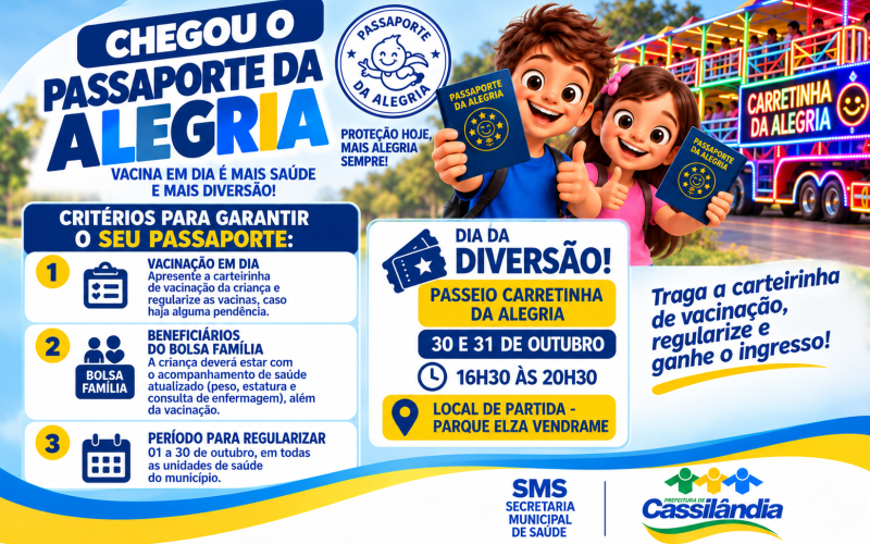 Ilustração da notícia Vacinação garante diversão: Cassilândia reforça vacinação infantil antes de passeio especial neste fim de semana da MS Todo dia