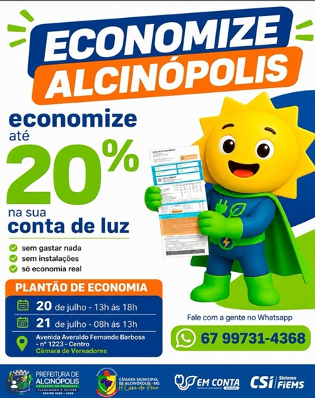 Ilustração da notícia Campanha promete reduzir em até 20% a conta de luz de moradores de Alcinópolis da MS Todo dia