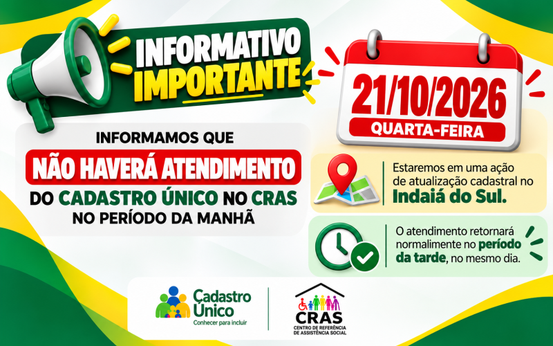 Ilustração da notícia Cassilândia: CRAS suspende atendimento do Cadastro Único pela manhã nesta quarta-feira da MS Todo dia