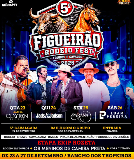 Imagem ilustrativa da matéria Figueirão divulga programação oficial do Rodeio Fest 2026 com Luan Pereira, Jads & Jadson e Paraná