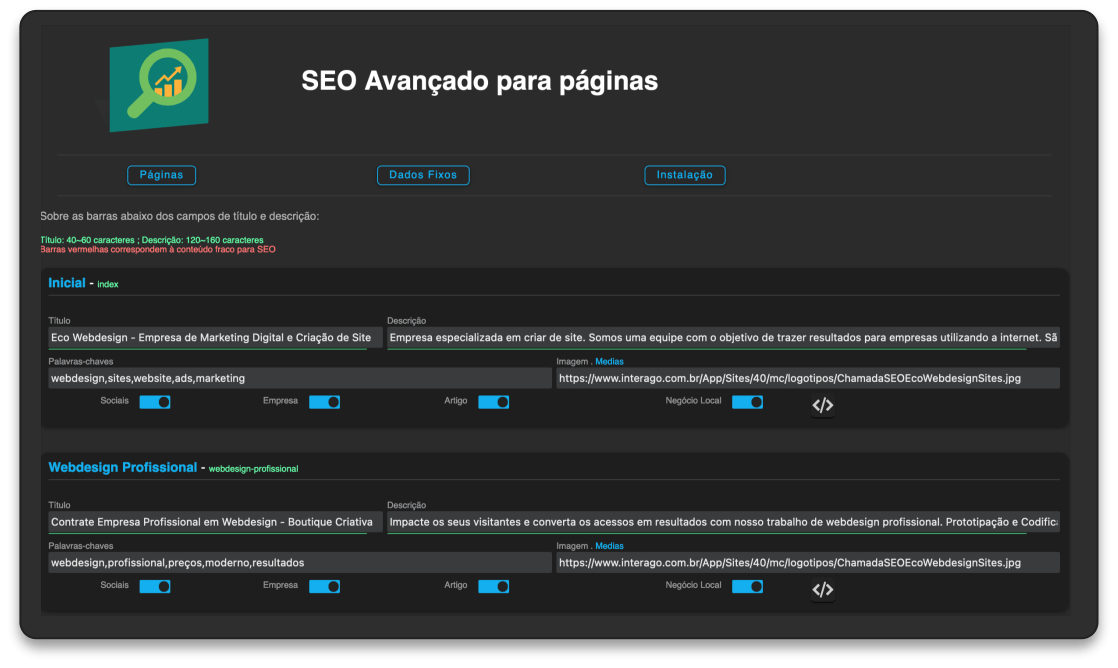 tela do SEO avançado