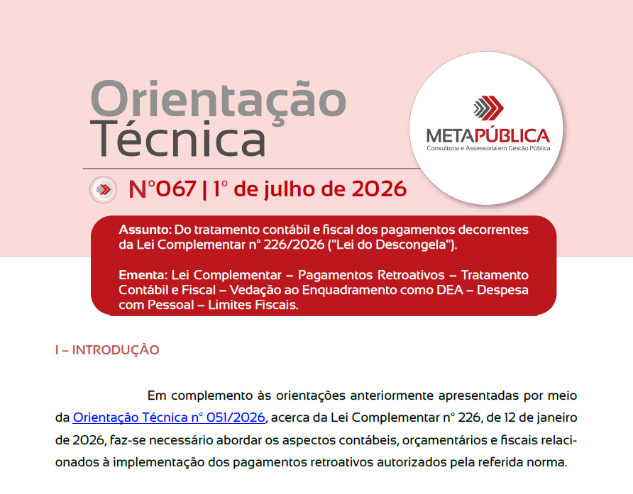 Imagem da notícia ORIENTAÇÃO TÉCNICA METAPÚBLICA 067 - 01 de julho de 2026