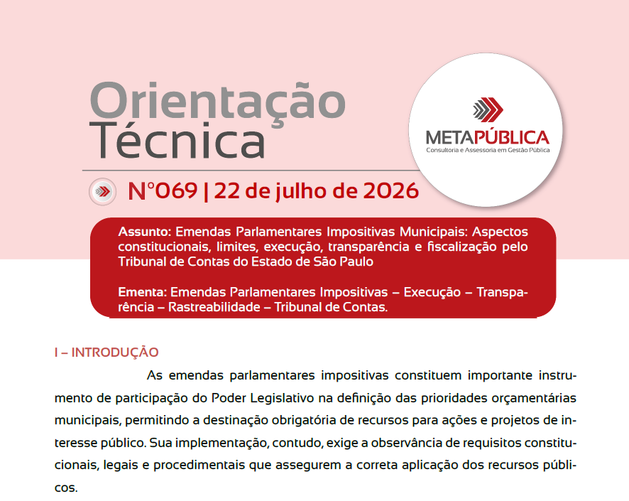 Imagem da notícia ORIENTAÇÃO TÉCNICA METAPÚBLICA 069 - 22 de julho de 2026
