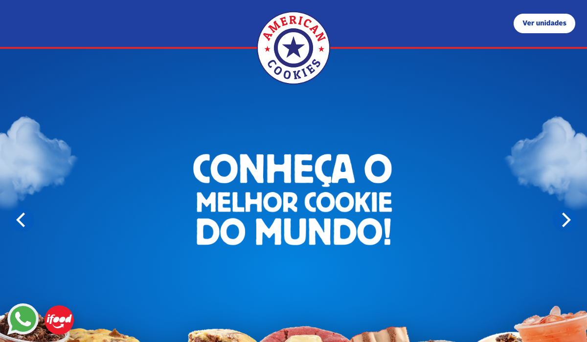 Home do site American Cookies, projeto da Eco Webdesign