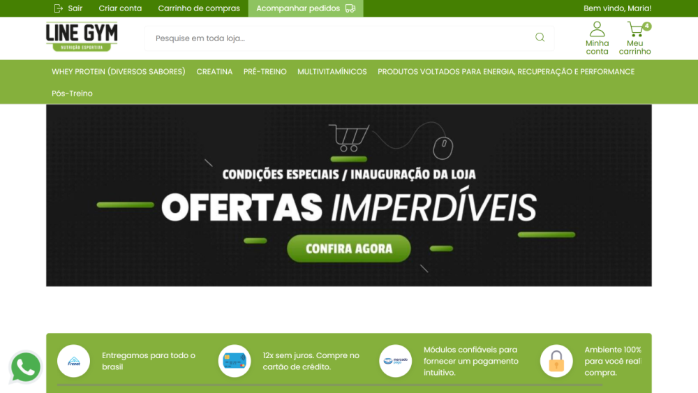 Página inicial da loja virtual Line Gym, projeto da Eco Webdesign