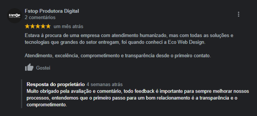 Depoimento serviços Eco Webdesign 1