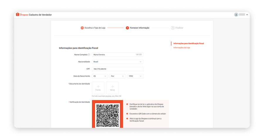 formulario seja um vendedor shopee
