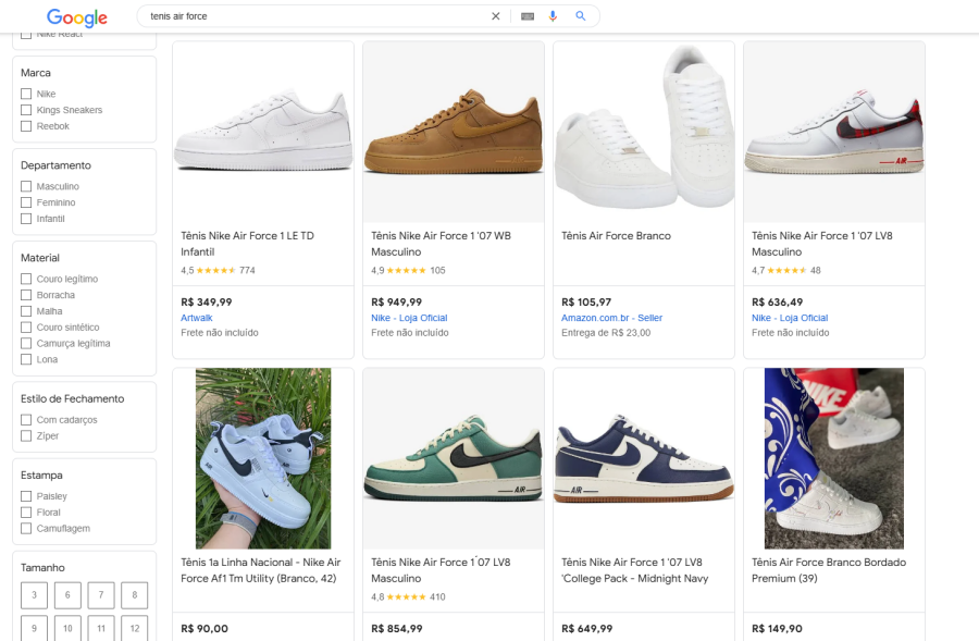 tenis link google shopping