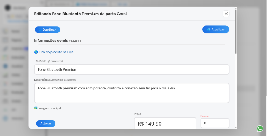 Preço principal no cadastro do produto