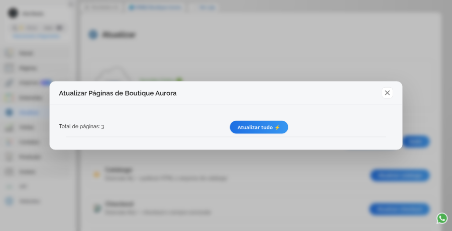 Painel Atualizar Páginas com Total de páginas e botão Atualizar tudo