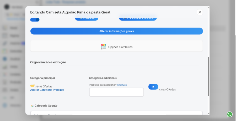 Produto com Opções e atributos