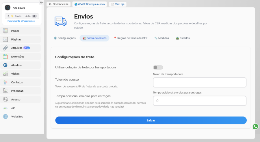 Aba Conta de envios