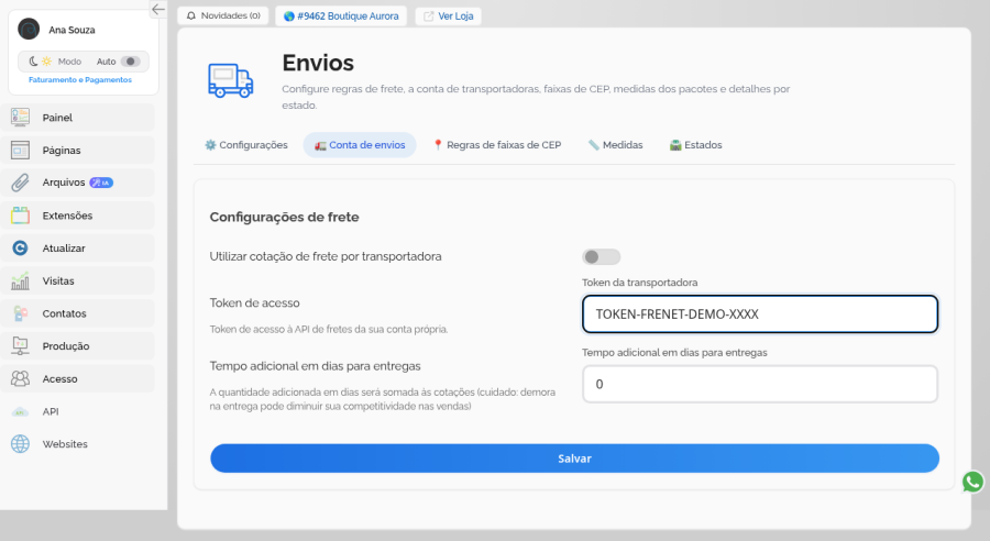Token Frenet preenchido