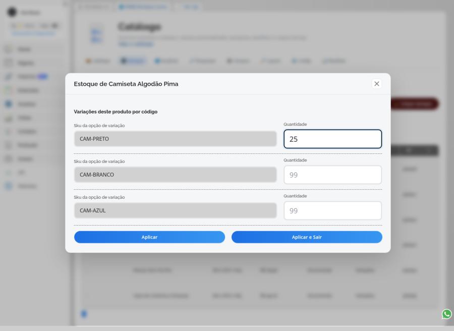 Ajuste de quantidade nas variações