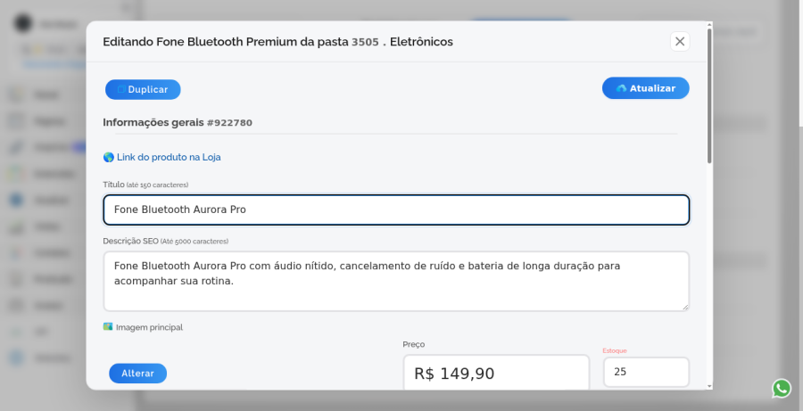 Edição completa do produto com preço e estoque