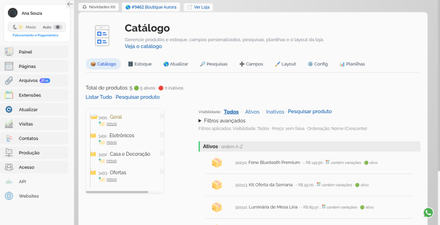 Lista do Catálogo com produto salvo