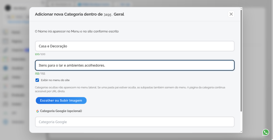 Formulário para adicionar categoria