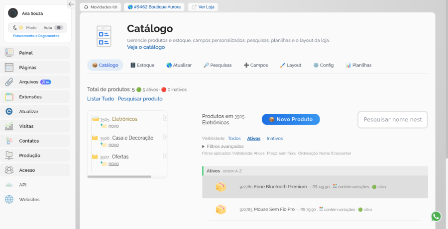 Lista de produtos no Catálogo