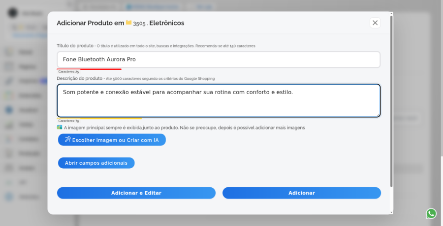 Formulário para adicionar produto